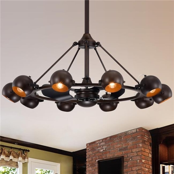 Warehouse Of Tiffany CFL-8462AB 39 in. Maxe Antique Bronze 3 Blade Fandelier with Branched Eyeball Shades; Black CFL-8462AB - main